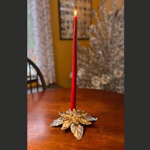 Department 56 Gold and Silver Poinsettia Taper Candle Stick Holder NWOB